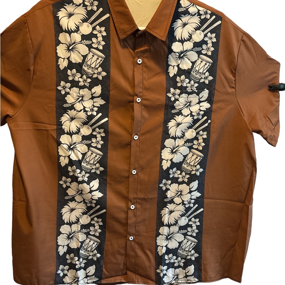 Floral Bongo brown and blue bowling style shirt in lightweight 3XL.